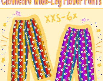 Retro Clowncore Wide-leg Flower Pants  // Striped Bottoms