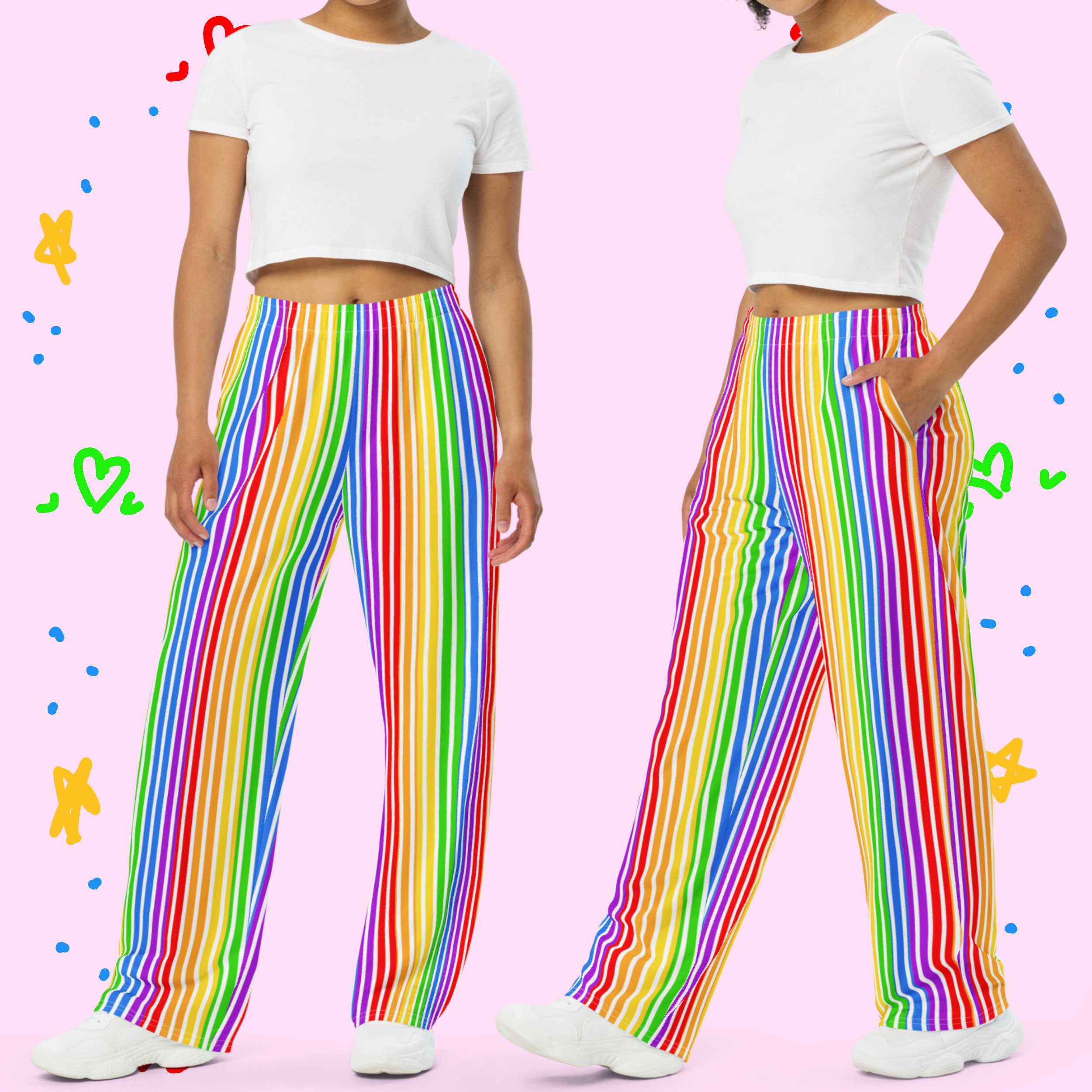 RAINBOW Striped Clowncore Wide-leg Pants // Striped Bottoms