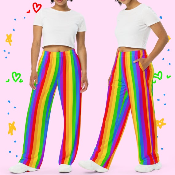 RAINBOW Striped Clowncore Wide-leg Pants // Striped Bottoms