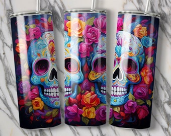 Colorful Skull Art Tumbler - 20 oz Sublimation Design Digital PNG Download