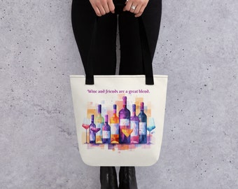 Wine and Friends All Over Print Tote bag