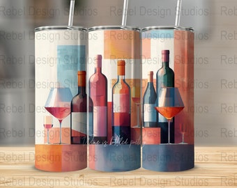 Colorful 20 oz Skinny Tumbler Sublimation Abstract Wine Bottled Poetry Design Digital Download PNG