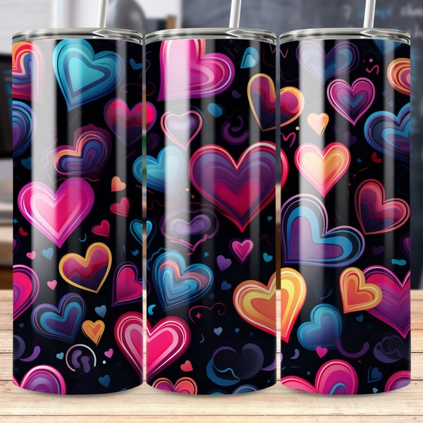Hearts! Colorful 20 oz Skinny Tumbler Sublimation Design Digital Download PNG Instant DIGITAL ONLY, Colorful Tumbler