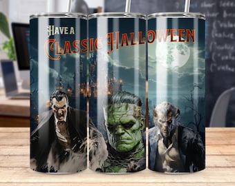 Classic Halloween Colorful 20 oz Skinny Tumbler Sublimation Design Digital Download PNG Instant DIGITAL ONLY, Colorful Monster Tumbler