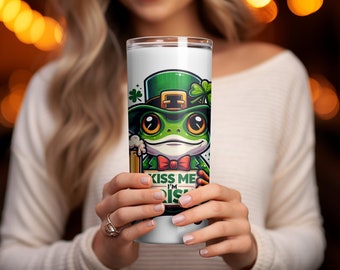 Kiss Me Irish Frog - Colorful 20 oz Skinny Tumbler Sublimation Design Digital Download PNG Instant DIGITAL ONLY, Colorful Tumbler