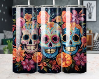 Colorful Skull Art Tumbler - 20 oz Sublimation Design Digital PNG Download