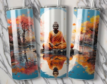 Colorful Buddha Meditation 20 oz Skinny Tumbler Sublimation Design Digital Download PNG Instant DIGITAL ONLY