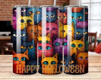 Halloween Cats 20 oz Skinny Tumbler Sublimation Design Digital Download PNG Instant DIGITAL ONLY, Happy Halloween Cats Tumbler