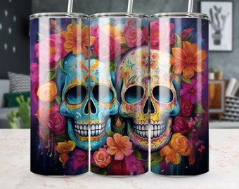 20 oz Digital Colorful Tumbler Design with Skull Art - INSTANT DOWNLOAD