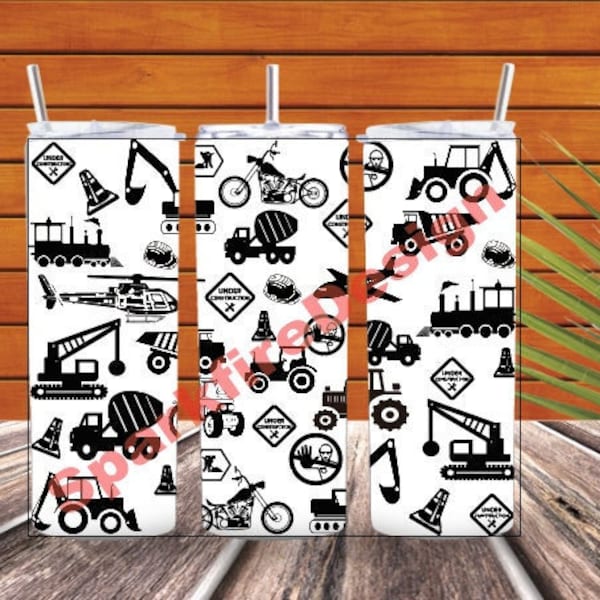 Trucks Tractors Construction Theme Tumbler Engraving Wrap Digital PNG File 20 oz Skinny and 12 oz Skinny 2 Files Included