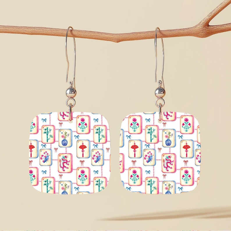 Mahjong Patterned Acrylic Sheet, Mahjong Tile Acrylic for Lasers, Laser Cut, Mahjong Acrylic for Earrings, Printed, Glowforge Acrylic image 4