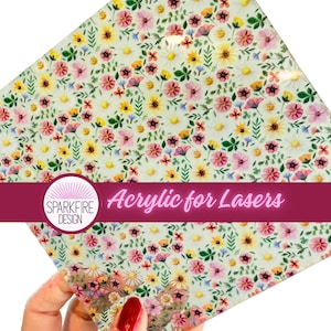 Floral Print Clear Cast Acrylic Sheet for Laser Cutting - 3mm Thick