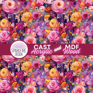 Rose Patterned Acrylic Sheet, Laser Cut, Jewelry, Earrings, Printed, CO2 or Diode (mdf), Flowers, Floral,