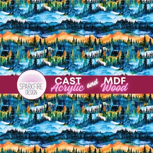 Mountains Acrylic Sheet, Blue Mountains Acrylic Sheet, Sky, Acrylic for Lasers, Laser Cut, Jewelry, Earrings, Patterned Acrylic for Lasers