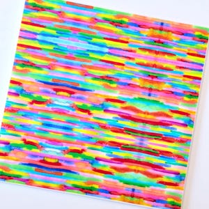 May include: A vibrant, colorful abstract design featuring horizontal brushstrokes in a spectrum of hues including red, orange, yellow, green, blue, and purple. The watercolor-style artwork has a textured appearance, with overlapping colors creating depth and visual interest.