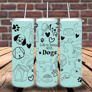 Doodle Dogs Lasergravering Helomslagsdesign Tumbler PNG 20 oz Slim
