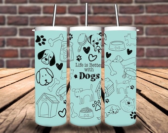 Doodle Dogs  Laser Engraving Full Wrap Design Tumbler PNG 20 oz Skinny