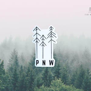 White and clear PNW sticker - pacific northwest - pine tree - car - laptop - outdoors sticker