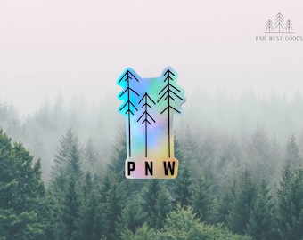 Adesivo olografico PNW - Pacifico nord-occidentale - pino - auto - laptop - adesivo per esterni