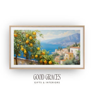 Mediterranean Frame TV Art - Citrus Serenity - Summer, Amalfi Coast Villa Lemon Tree