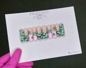 Pink and Camo press on nails
