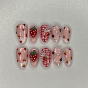 Strawberry picnic press on nails