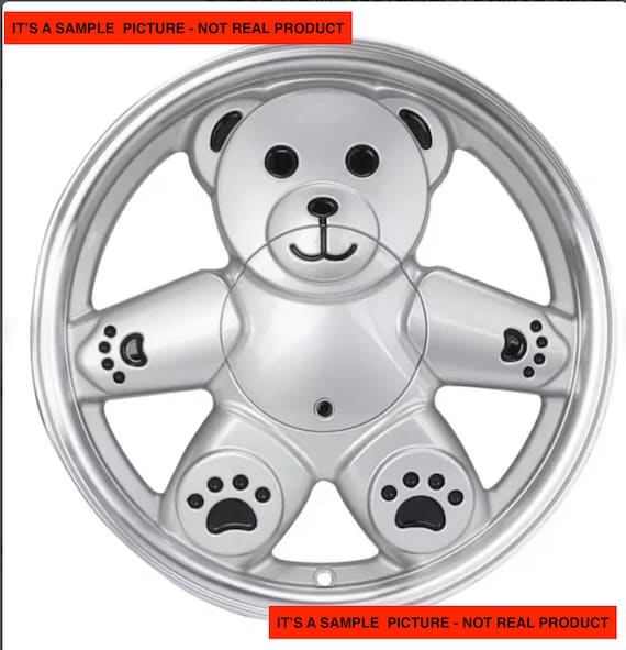 Teddy Bear Hubcaps Set of 4 Adorable Car Wheel Covers, Silver Color  Customized Center Cap Ronald Teddy Bear Wheel Caps 144mm 