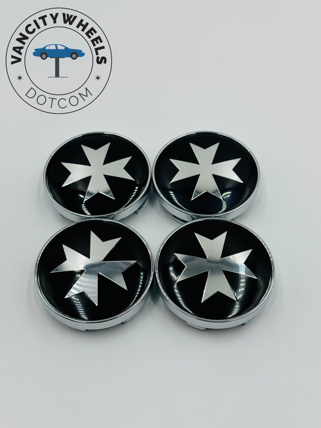 4pcs 60MM Black/chrome Maltese Cross Logo Car Wheel Center Cap Cover Emblem Wheel Center Hub