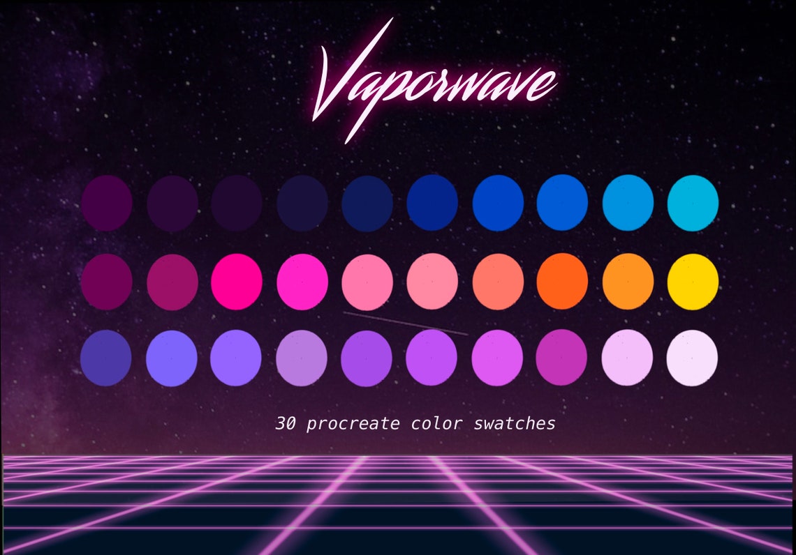 Retro Vaporwave Procreate Color Palette Color Swatches Etsy