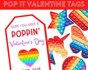 Etiquetas Pop It del Día de San Valentín / Clase Pop It Valentines / Fidget Toy Valentine / Editable / Espero que tu Día de San Valentín sea Poppin'