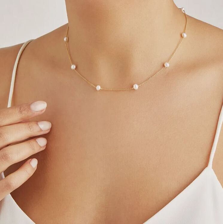Gold n pearl necklace sale