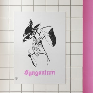 Art Print - Variegated Syngonium with Gothic Style Text
