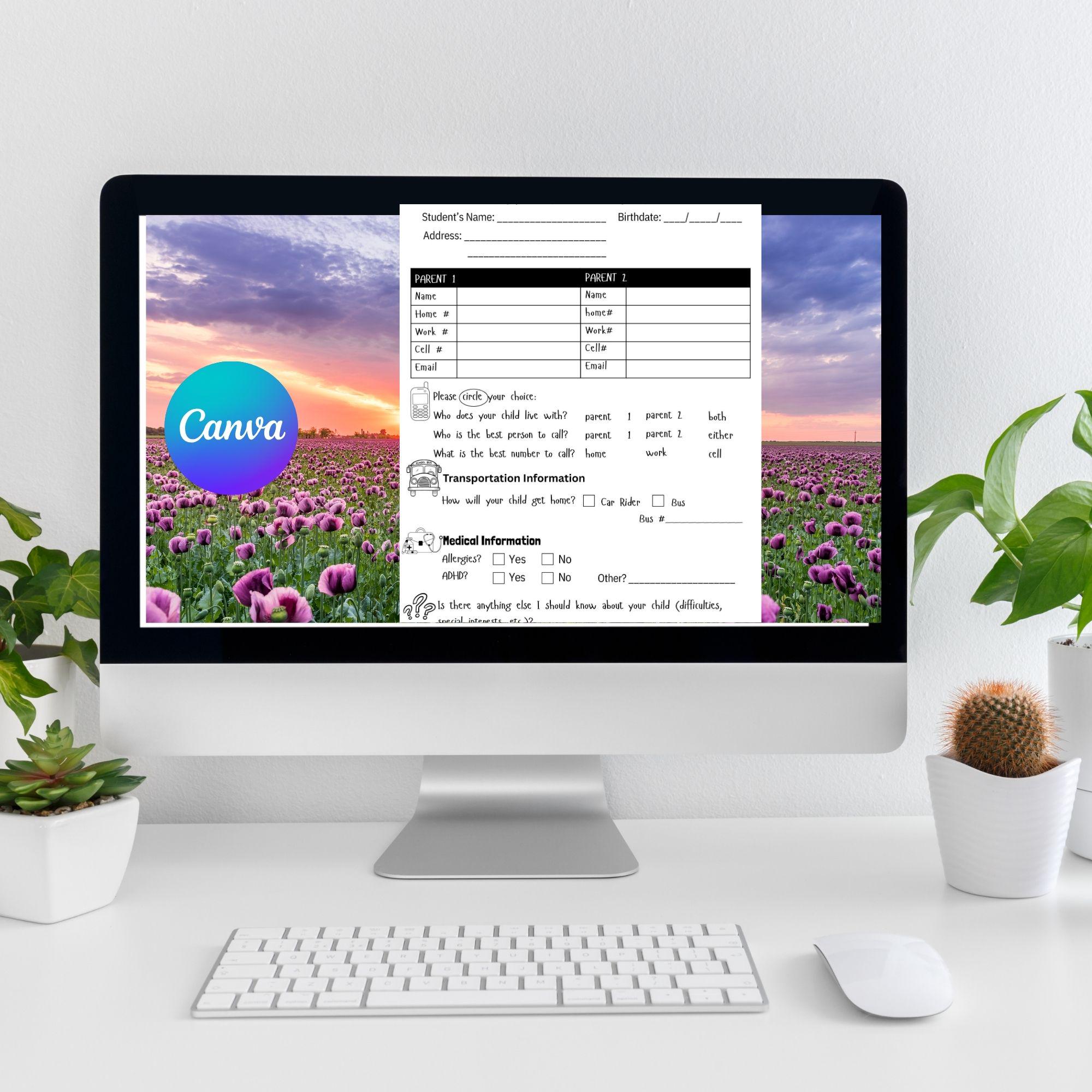 Editable Student Information Sheet | Back to School Parent Contact Form ...