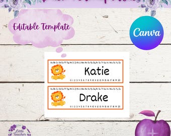 Zoo Animal Desk Nameplates | Editable Name Tags for Classroom Desks | Alphabet and Number Line Included-Safari Animals