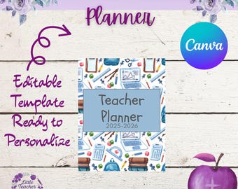 Editable 2025-2026 Teacher Planner | School Theme | Daily Weekly Monthly Planning | Instant Digital Download | 55+pages