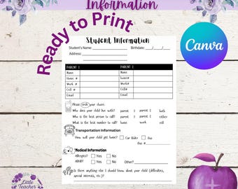 Editable Student Information Sheet | Back to School Parent Contact Form | Teacher Printable | Little Teacher Momma | PDF