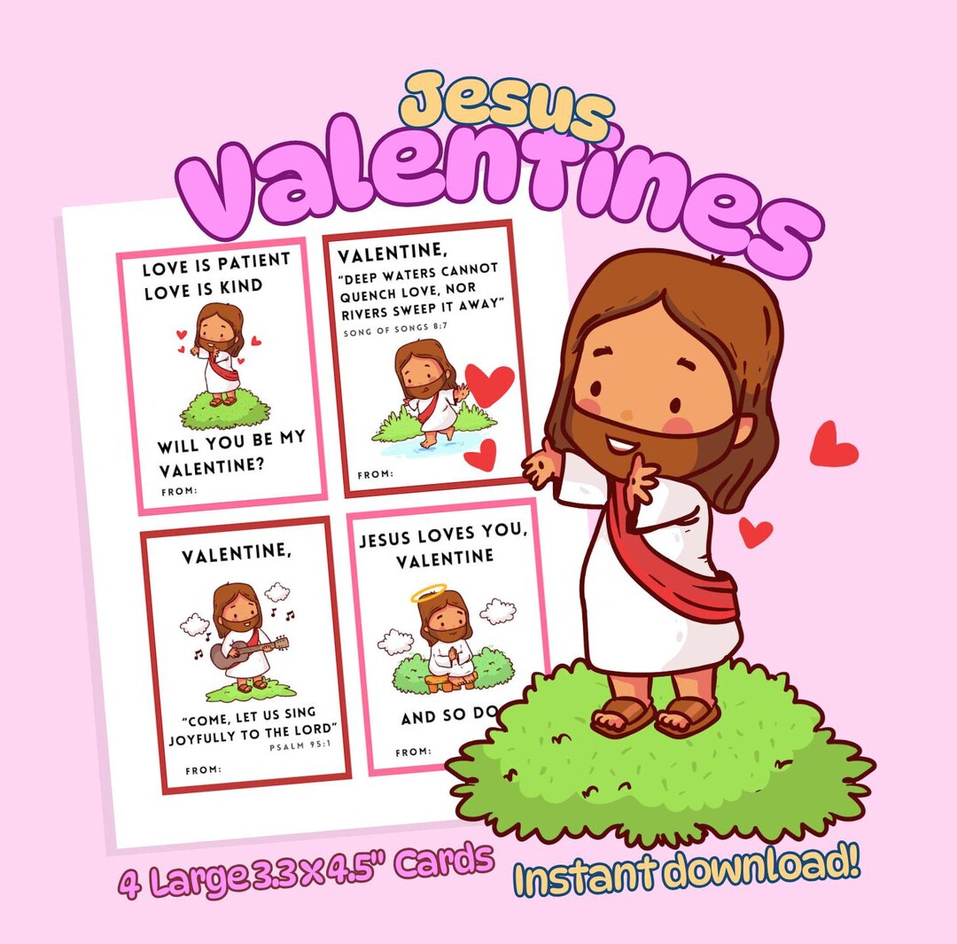 Cute Jesus Valentine Cards, Religious Classroom Valentine Exchange ...