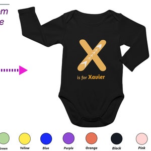 Body personalizado para bebê, presente de aniversário, letra x, nome personalizado para roupas de bebê, presente personalizado para crianças