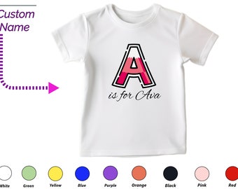 T-shirt personnalisé pour fille avec nom personnalisé - T-shirt lettre A personnalisé, nom personnalisé pour tout-petit, vêtement pour bébé, cadeau d'anniversaire pour bébé personnalisé