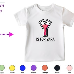 Regalo personalizado de camiseta para niños para niñas pequeñas - Iniciales personalizadas Y en regalo de camisa para niñas pequeñas Cumpleaños y regalo de Navidad para niños