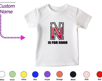 Custom Kids Tshirt Gift For Toddler Girls - Personalized Initials N Tee, Custom Name For Toddler Baby Girl Clothing Custom Onesies For Kids