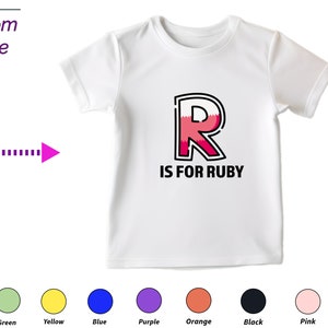 Regalo personalizado de camiseta para niños para niñas pequeñas - Iniciales personalizadas R en regalo de camisa para cumpleaños de niños pequeños y regalo de camisa de Navidad para niños