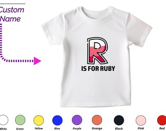 Personalisiertes Kinder-T-Shirt, Geschenk für Kleinkinder, Mädchen – individuelles Initialen-R-T-Shirt, individueller Name für Kleinkind-Babykleidung, individuelles Onesies-Geschenk für Kinder
