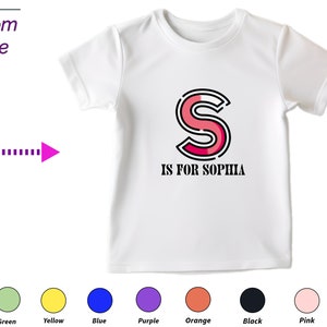 Regalo personalizado de camiseta para niños para niñas pequeñas - Letra personalizada S en regalo de camisa para ropa de niño pequeño, camisa de bebé para niños