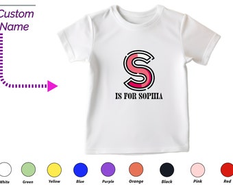 Cadeau t-shirt enfant personnalisé pour toute-petite fille - T-shirt lettre S personnalisé, nom personnalisé pour les vêtements de bébé garçon, grenouillères personnalisées pour enfants