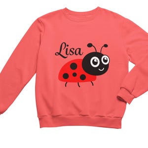 Personalized Long Sleeve Sweatshirt for Toddler Girls with Ladybug Design – Custom Girl Jumper on Sweatshirt for Christmas & Birthday Gift