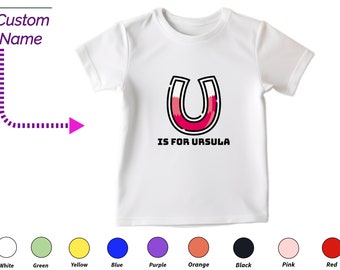 Custom Kids Tshirt Gift For Toddler Girls - Personalized Initials U Tee, Custom Name For Toddler Baby Clothing Custom Onesies Gift For Kids