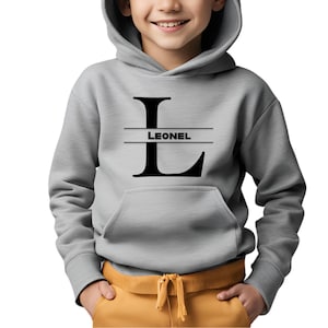 Presente com capuz com nome personalizado para meninos pequenos - Personalize seu nome com a letra L em um moletom cinza para meninos, presente ideal de aniversário e Natal