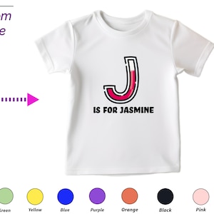 Regalo personalizado de camiseta para niños para niñas pequeñas - Iniciales personalizadas J en regalo de camisa para niñas pequeñas cumpleaños y regalo de Navidad para niños