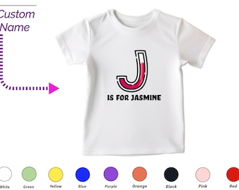 Gepersonaliseerde kindertshirt cadeau voor peutermeisjes - aangepaste initialen J Tee, aangepaste naam voor peuter babymeisje kleding, aangepaste rompertjes voor kinderen